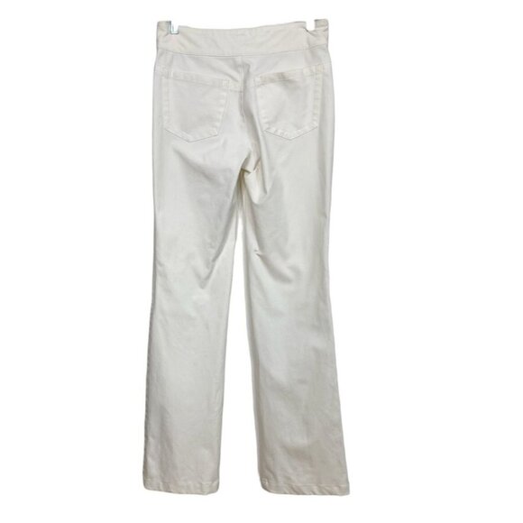 ESCADA IVORY WHITE HIGH RISE STRAIGHT LEG LOGO FRONT STITCH PANEL CLOSURE PANTS - Picture 2 of 9